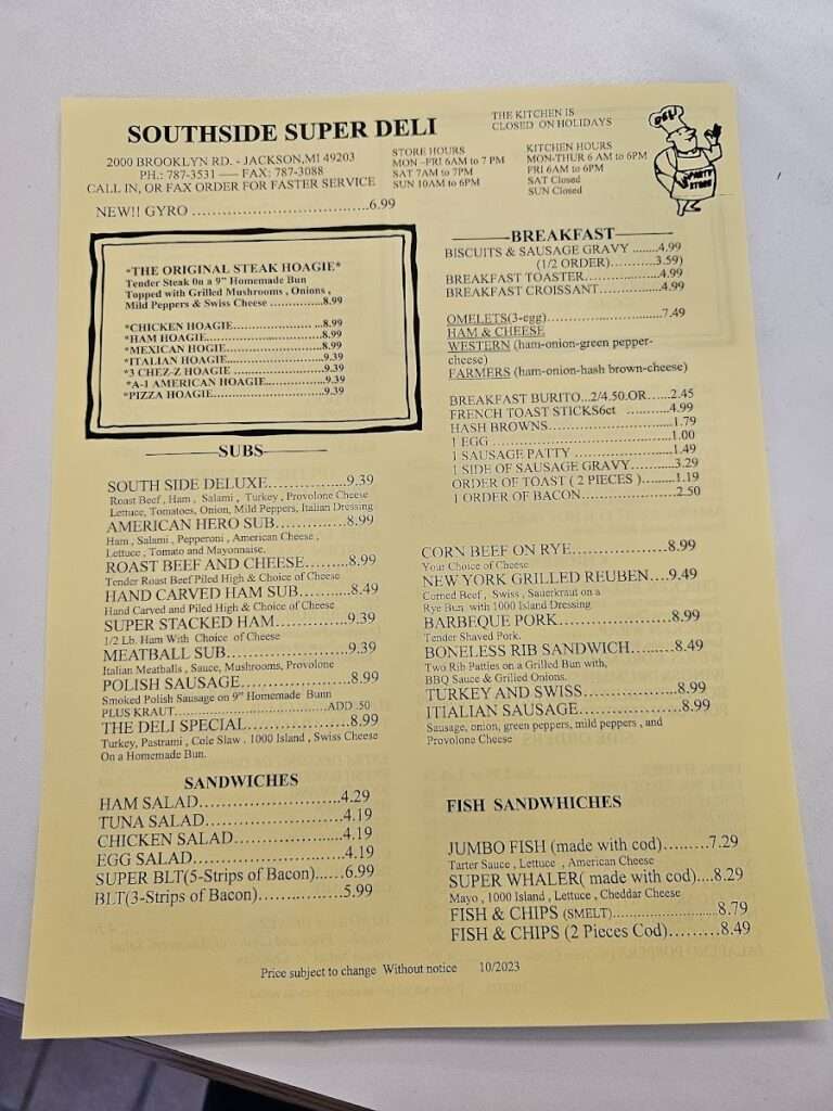 South Side Super Deli menu 1